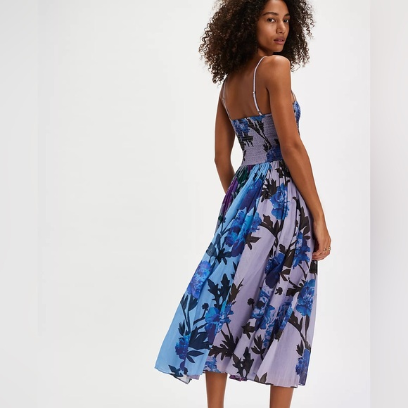 Free People Fall Floral Feelings Purple and Blue Peonies Midi Dress Size M - Picture 3 of 10